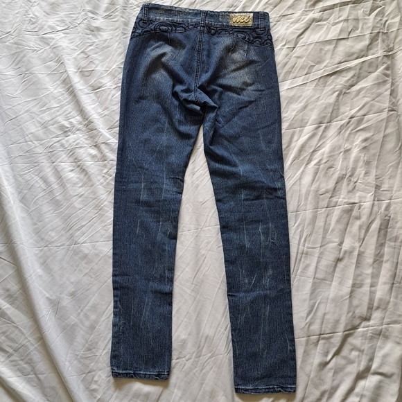 Mi Jeans | Blue embroidered jeans with jewel front buttons women's skinny Jean - Picture 6 of 12